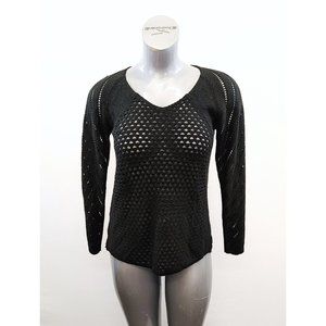 Jess Women's Open Stitch Front Black Sweater Size Small Long Sleeve Acrylic